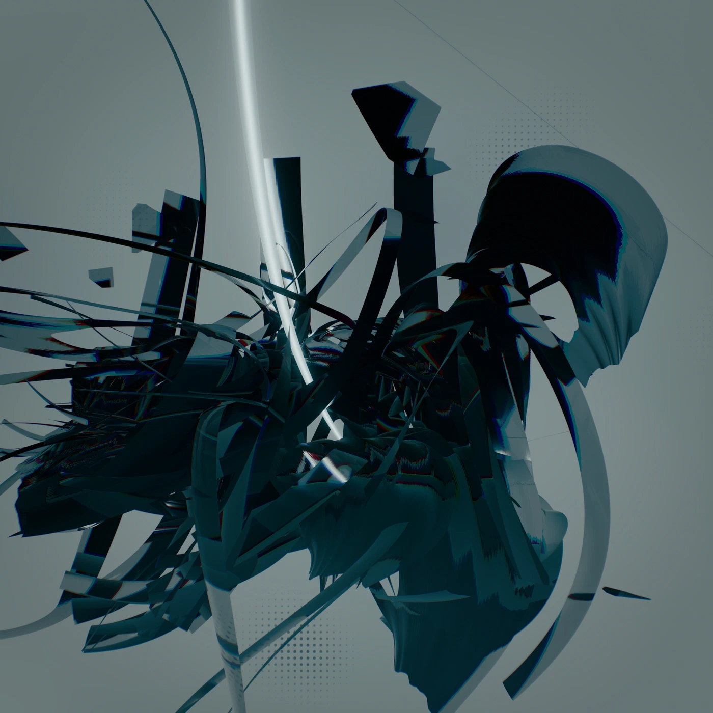 Abstract digital render, dense procedural colour and noise.
